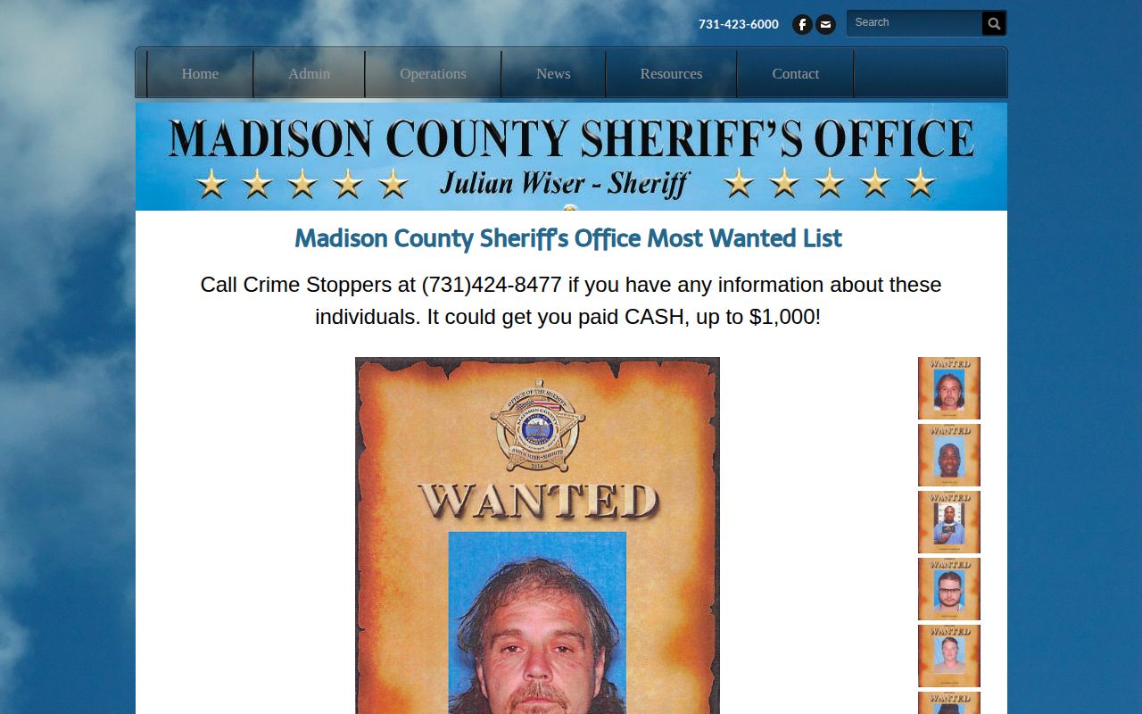 Madison County arrest warrant and most wanted notice